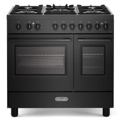 Delonghi 90cm Gas Range Cooker Twin Cavity With 3x Big Wok Burners Asian Cuisine  DTG 917GTBL- Black