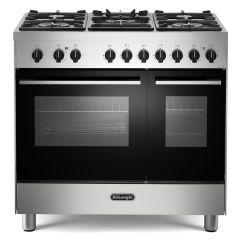 Delonghi 90cm Gas Range Cooker Twin Cavity With 3x Big Wok Burners Asian Cuisine  DTG 917 GTSS - Stainless Steel