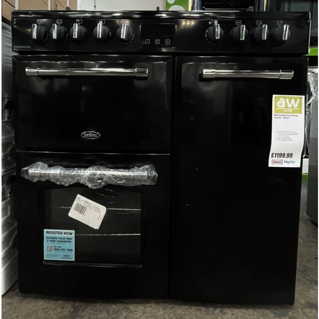 Belling Farmhouse 90DF 90cm Dual Fuel Range Cooker - Black - Ex-Display