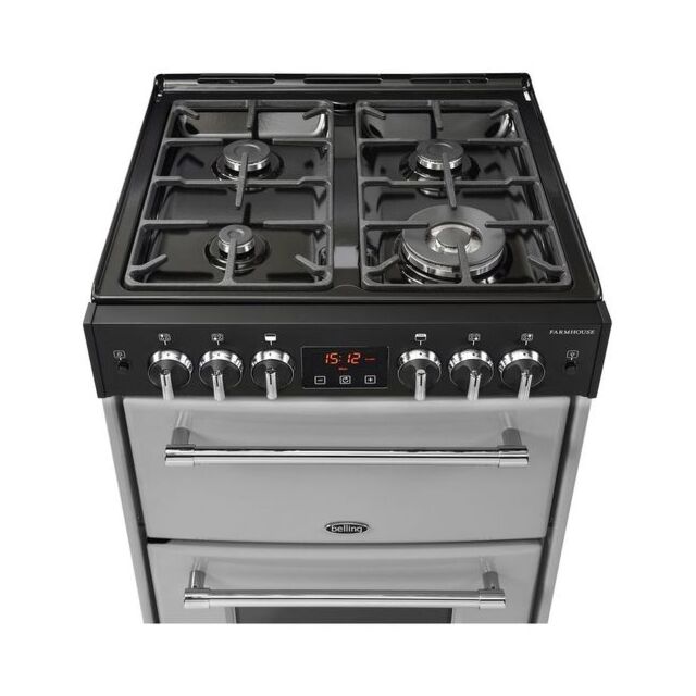 BELLING Farmhouse 60G 60cm Freestanding Gas Cooker - Silver & Black