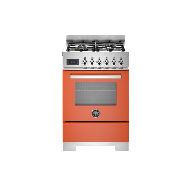 Bertazzoni PRO64L1EART2 Pro Series 60cm 4-Burner Dual Fuel Cooker - Gloss Orange