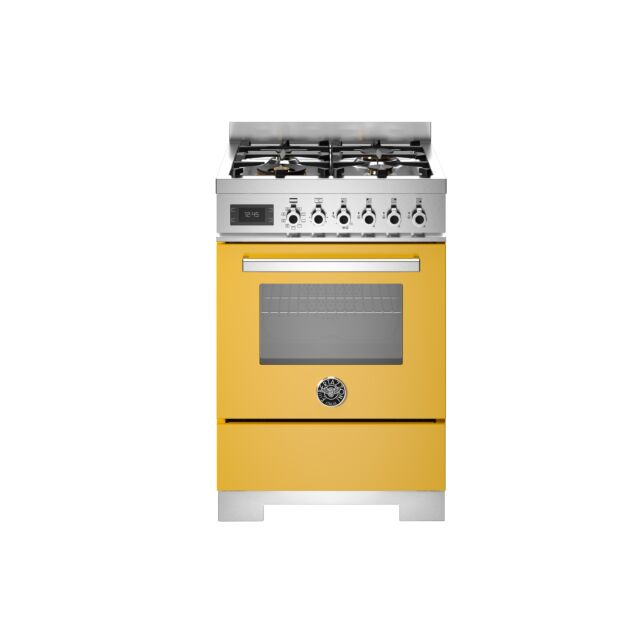 Bertazzoni PRO64L1EGIT2 Pro Series 60cm 4-Burner Dual Fuel Cooker - Gloss Yellow