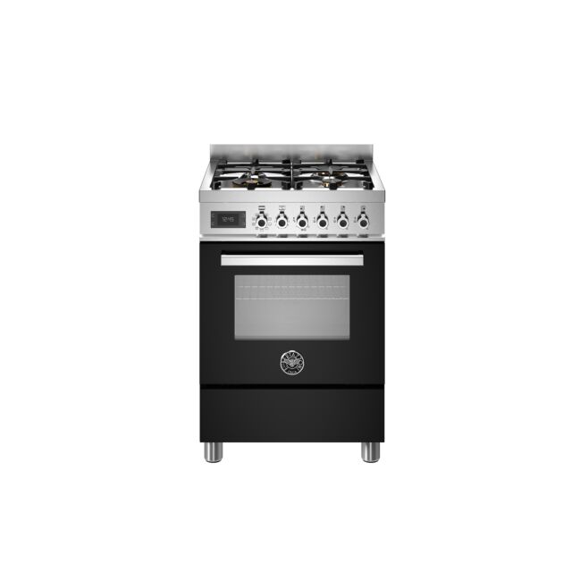 Bertazzoni PRO64L1ENET2 Pro Series 60cm 4-Burner Dual Fuel Cooker - Gloss Black