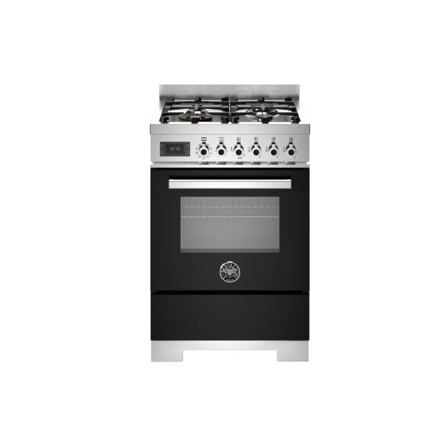 Bertazzoni PRO64L1ENET2 Pro Series 60cm 4-Burner Dual Fuel Cooker - Gloss Black