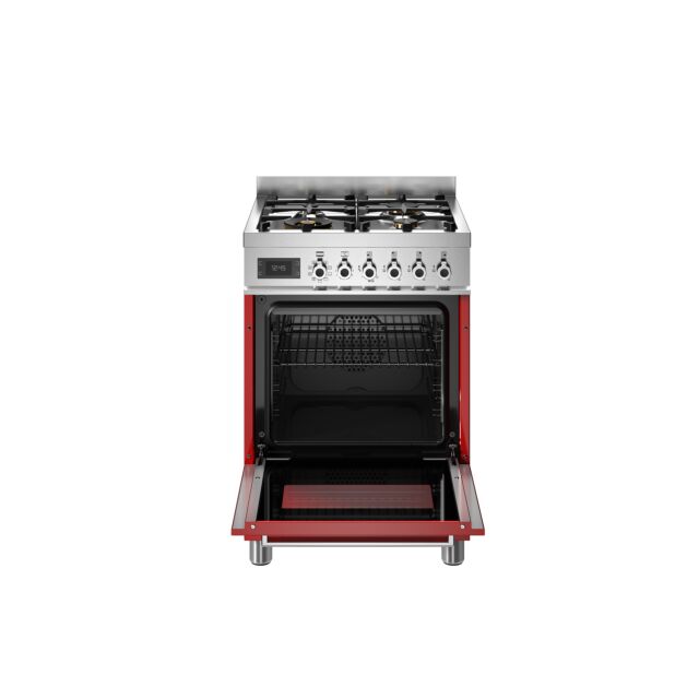 Bertazzoni PRO64L1EROT2 Pro Series 60cm 4-Burner Dual Fuel Cooker - Gloss Red