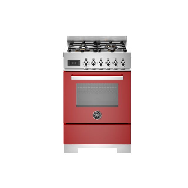 Bertazzoni PRO64L1EROT2 Pro Series 60cm 4-Burner Dual Fuel Cooker - Gloss Red