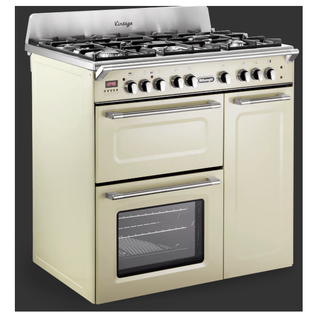 Delonghi D3VR 908-DF -1 Vintage 90Cm (Dual Fuel) Triple Cavity Range Cooker - Cream
