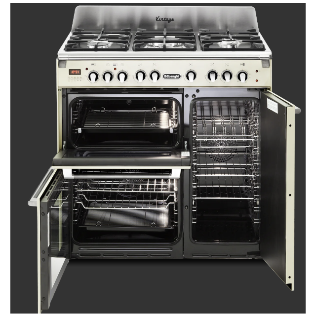 Delonghi D3VR 908-DF -1 Vintage 90Cm (Dual Fuel) Triple Cavity Range Cooker - Cream