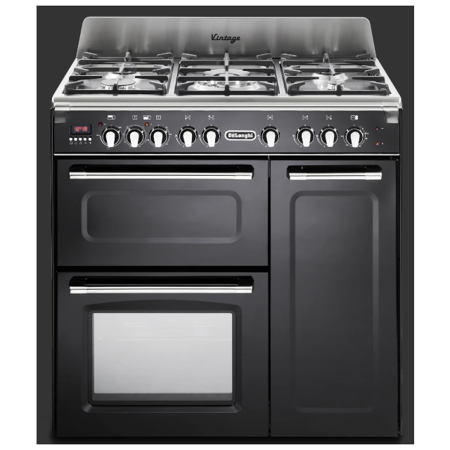 Delonghi D3VR 908-DF/BL-1 Vintage 90cm (Dual Fuel) Triple Cavity Range Cooker - GLOSS BLACK