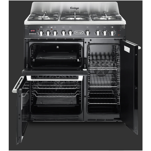 Delonghi D3VR 908-DF/BL-1 Vintage 90cm (Dual Fuel) Triple Cavity Range Cooker - GLOSS BLACK