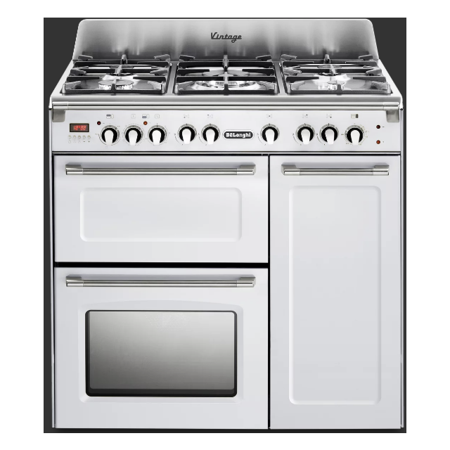 Delonghi D3VR 908-DF/WH -1  Vintage 90cm (Dual Fuel) Triple Cavity Range Cooker - GLOSS WHITE