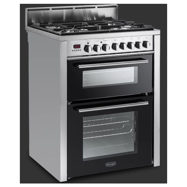 Delonghi DDC 707 DF 70 cm double oven freestanding cooker with 5 burners gas cooktop