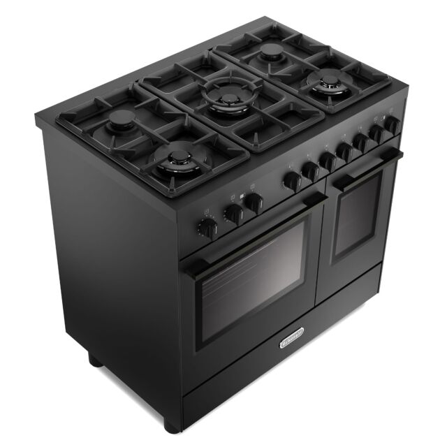 Delonghi 90cm Gas Range Cooker Twin Cavity With 3x Big Wok Burners Asian Cuisine  DTG 917GTBL- Black