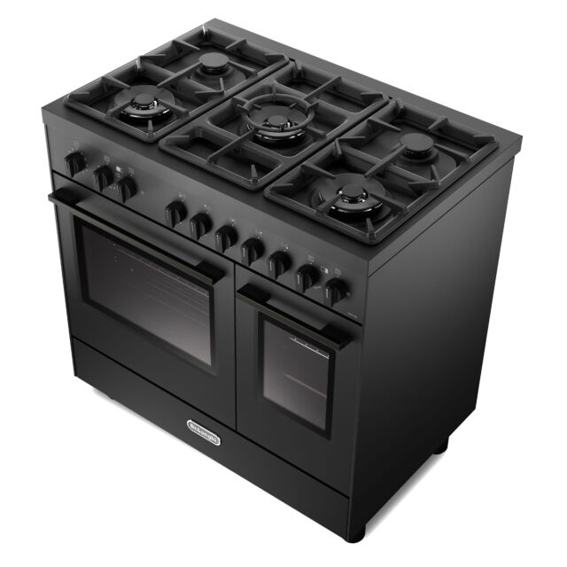 Delonghi 90cm Gas Range Cooker Twin Cavity With 3x Big Wok Burners Asian Cuisine  DTG 917GTBL- Black
