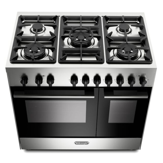 Delonghi 90cm Gas Range Cooker Twin Cavity With 3x Big Wok Burners Asian Cuisine DTG 917 GTSS - Stainless Steel