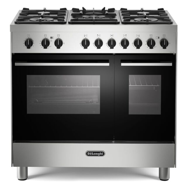 Delonghi 90cm Gas Range Cooker Twin Cavity With 3x Big Wok Burners Asian Cuisine DTG 917 GTSS - Stainless Steel