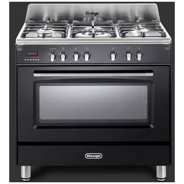 Delonghi DVRS 916-DF/BL Vintage 90cm (Dual Fuel) Single Cavity Range Cooker - Black