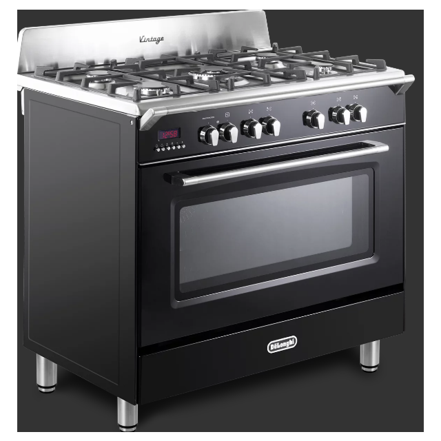 Delonghi DVRS 916-DF/BL Vintage 90cm (Dual Fuel) Single Cavity Range Cooker - Black
