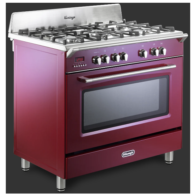 Delonghi DVRS 916-DF/BU Vintage 90Cm (Dual Fuel) Single Cavity Range Cooker - Burgundy