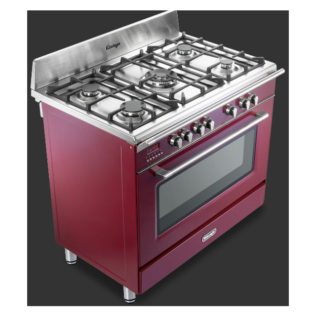 Delonghi DVRS 916-DF/BU Vintage 90Cm (Dual Fuel) Single Cavity Range Cooker - Burgundy