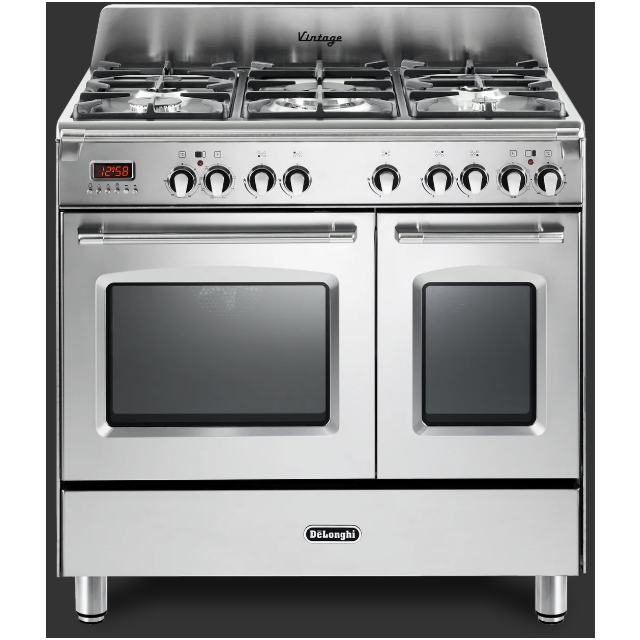 Delonghi DVTR 906-DF/SS Vintage 90cm (Dual Fuel) Double Cavity Range Cooker - Stainless Steel