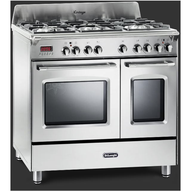 Delonghi DVTR 906-DF/SS Vintage 90cm (Dual Fuel) Double Cavity Range Cooker - Stainless Steel