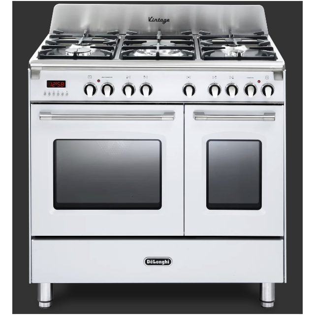 Delonghi DVTR 906-DF/WH Vintage 90cm (Dual Fuel) Double Cavity Range Cooker - WHITE