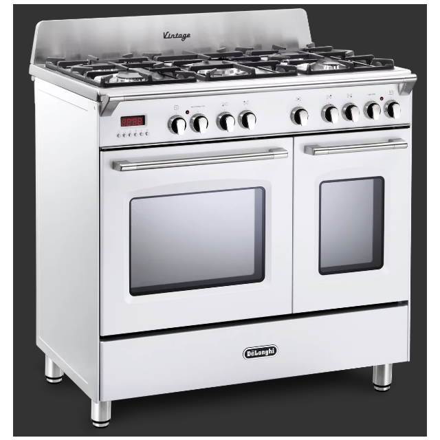 Delonghi DVTR 906-DF/WH Vintage 90cm (Dual Fuel) Double Cavity Range Cooker - WHITE