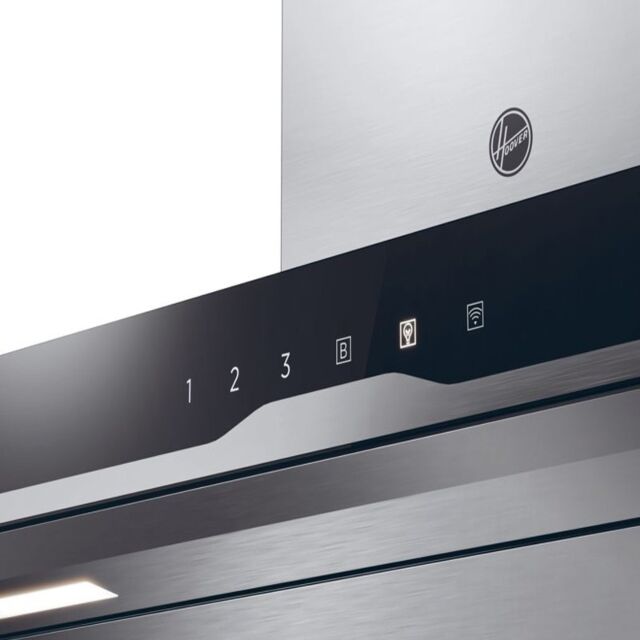 Hoover H500 90cm T-Shape Chimney Cooker Hood Black/Stainless Steel HTS9CBK5XWIFI