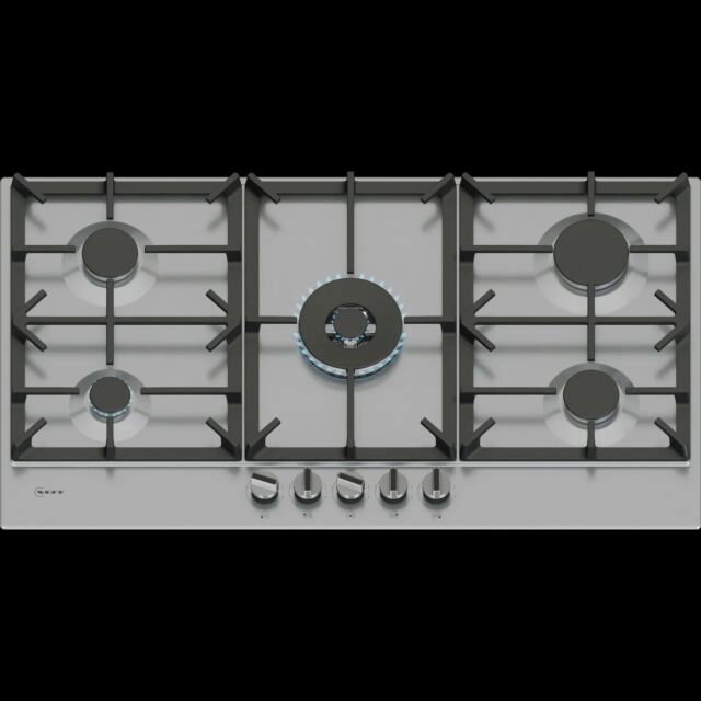 NEFF N70 T29CIR8N0 92cm 5 Burner Gas Hob Built-In, Wok Burner - Stainless Steel