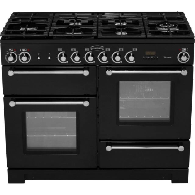 Rangemaster Kitchener 110cm wide Dual Fuel Range Cooker - Black - GRADED