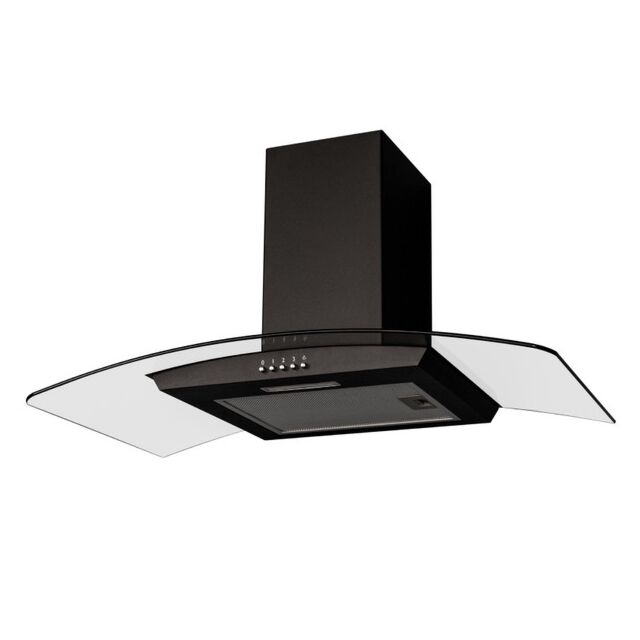SIA CGH90BL 90Cm Curved Glass Chimney Hood - Black