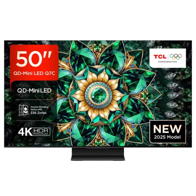 TCL 50Q7C-UK 50inch Mini LED Smart Television, 4K Ultra HD, Black, F Rated