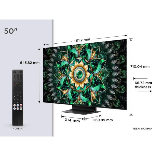 TCL 50Q7C-UK 50inch Mini LED Smart Television, 4K Ultra HD, Black, F Rated